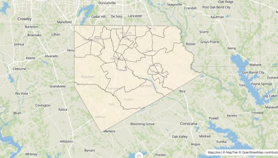 Map preview of Ellis County, TX - Bachelor's Degree Rate