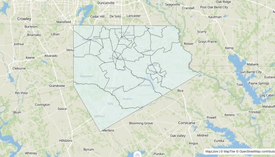 Map preview of Ellis County, TX - Unemployment Rate
