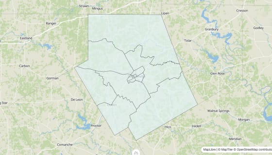 Map preview of Erath County, TX - Unemployment Rate