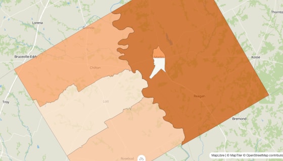Map preview of Falls County, TX - Population by Census Tract (2023)
