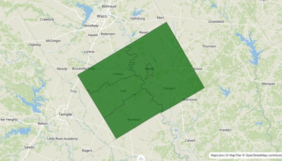 Map preview of Falls County, TX - Poverty Rate