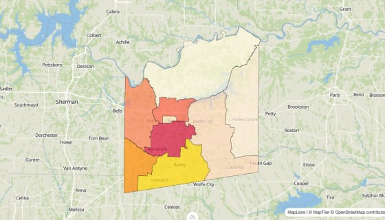 Map preview of Fannin County, TX - Median Gross Rent