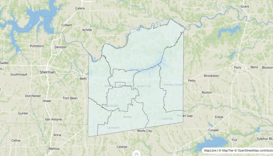 Map preview of Fannin County, TX - Unemployment Rate