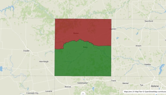 Map preview of Fisher County, TX - Median Household Income