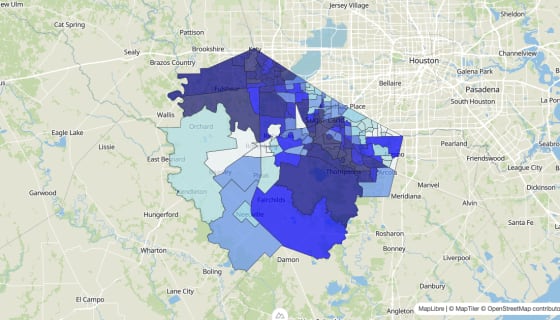 Map preview of Fort Bend County, TX - Median Home Value