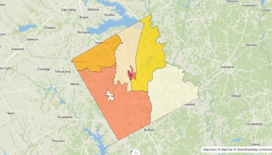Map preview of Freestone County, TX - Median Gross Rent