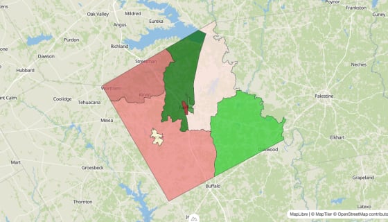 Map preview of Freestone County, TX - Median Household Income