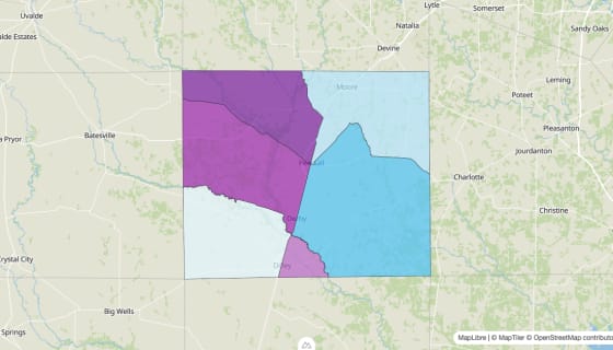 Map preview of Frio County, TX - Median Age