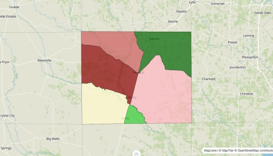 Map preview of Frio County, TX - Median Household Income