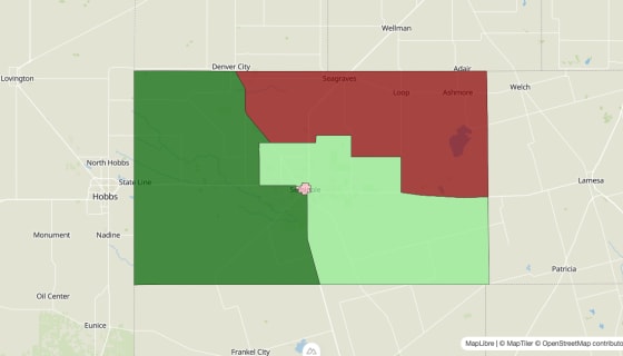 Map preview of Gaines County, TX - Median Household Income