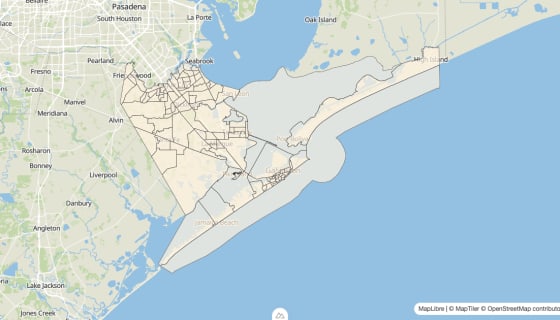 Map preview of Galveston County, TX - Bachelor's Degree Rate