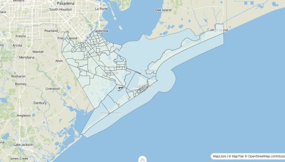 Map preview of Galveston County, TX - Unemployment Rate
