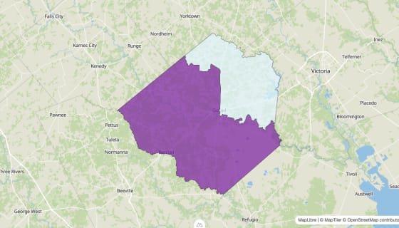 Map preview of Goliad County, TX - Median Age