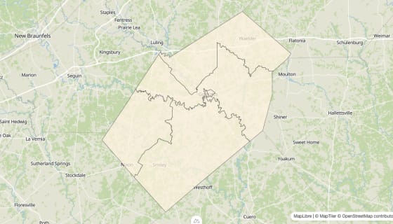 Map preview of Gonzales County, TX - Bachelor's Degree Rate