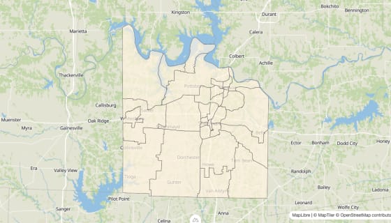 Map preview of Grayson County, TX - Bachelor's Degree Rate