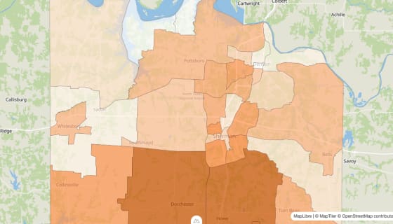 Map preview of Grayson County, TX - Population by Census Tract (2023)