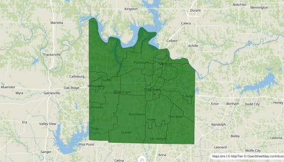 Map preview of Grayson County, TX - Poverty Rate