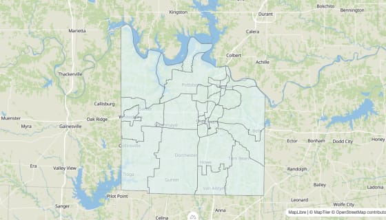 Map preview of Grayson County, TX - Unemployment Rate