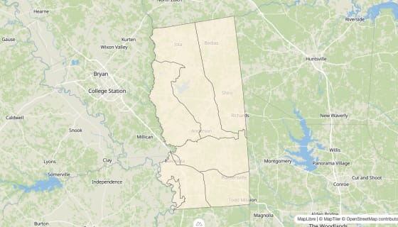 Map preview of Grimes County, TX - Bachelor's Degree Rate