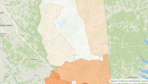 Map preview of Grimes County, TX - Population by Census Tract (2023)