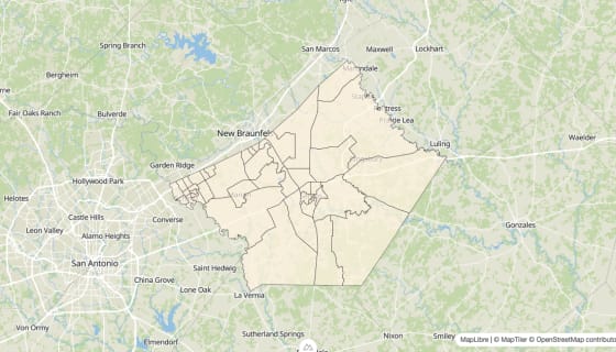Map preview of Guadalupe County, TX - Bachelor's Degree Rate