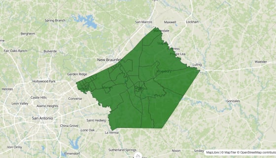 Map preview of Guadalupe County, TX - Poverty Rate