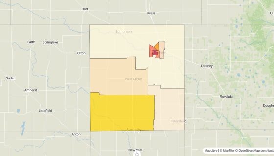 Map preview of Hale County, TX - Median Gross Rent