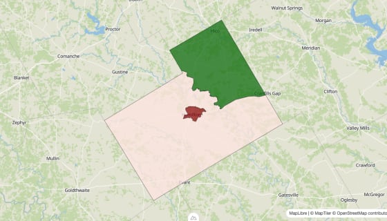 Map preview of Hamilton County, TX - Median Household Income