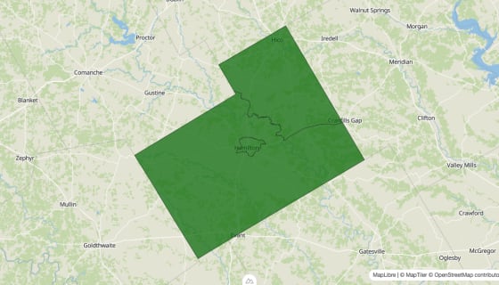 Map preview of Hamilton County, TX - Poverty Rate