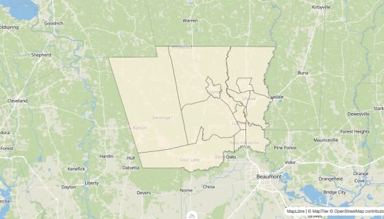 Map preview of Hardin County, TX - Bachelor's Degree Rate