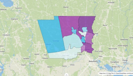 Map preview of Hardin County, TX - Median Age