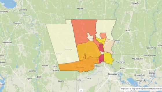 Map preview of Hardin County, TX - Median Gross Rent