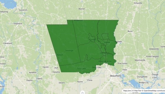 Map preview of Hardin County, TX - Poverty Rate