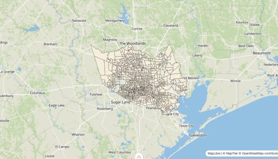 Map preview of Harris County, TX - Bachelor's Degree Rate