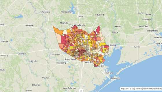 Map preview of Harris County, TX - Median Gross Rent