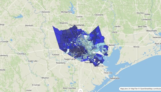 Map preview of Harris County, TX - Median Home Value