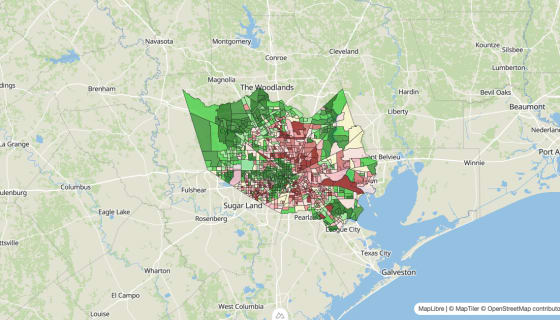 Map preview of Harris County, TX - Median Household Income