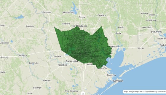 Map preview of Harris County, TX - Poverty Rate