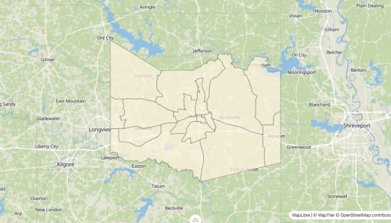 Map preview of Harrison County, TX - Bachelor's Degree Rate