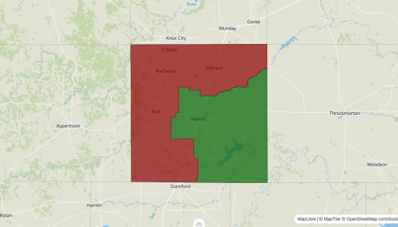 Map preview of Haskell County, TX - Median Household Income