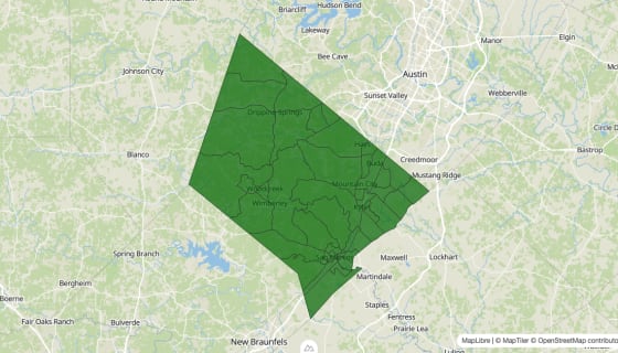 Map preview of Hays County, TX - Poverty Rate