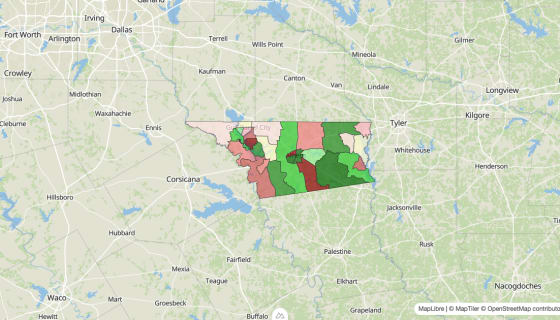 Map preview of Henderson County, TX - Median Household Income