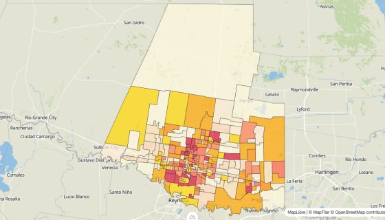 Map preview of Hidalgo County, TX - Median Gross Rent