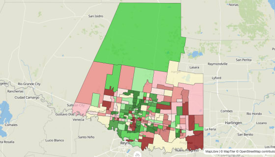 Map preview of Hidalgo County, TX - Median Household Income