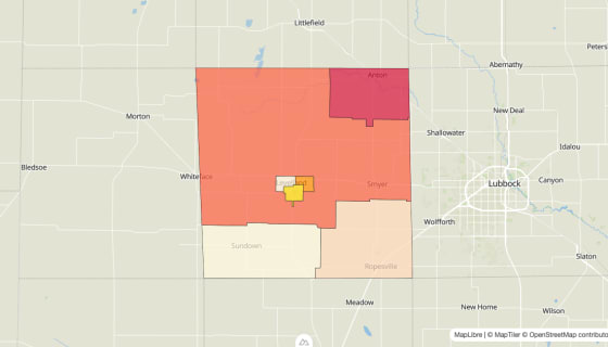 Map preview of Hockley County, TX - Median Gross Rent