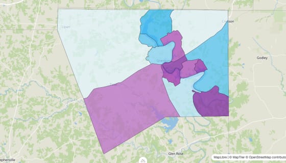 Map preview of Hood County, TX - Median Age