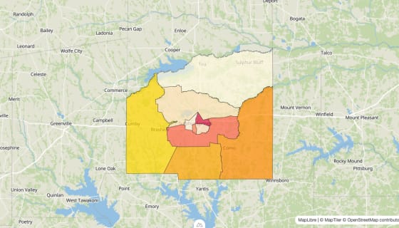 Map preview of Hopkins County, TX - Median Gross Rent
