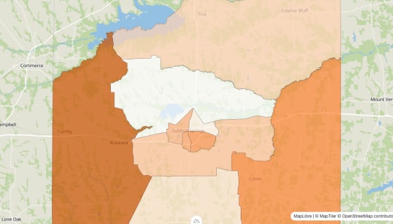 Map preview of Hopkins County, TX - Population by Census Tract (2023)