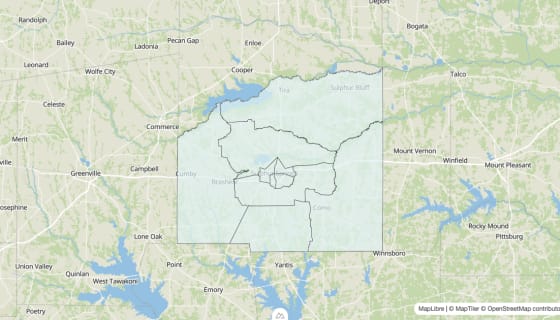 Map preview of Hopkins County, TX - Unemployment Rate