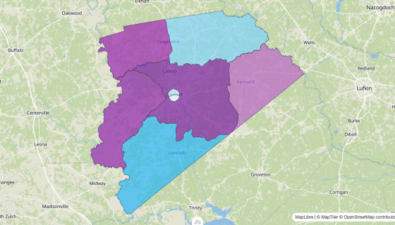 Map preview of Houston County, TX - Median Age